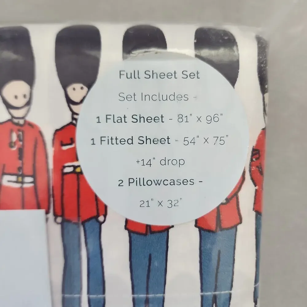 Cath Kidston LONDON GUARDS 4pc FULL Sheet Set Nutcracker Soldiers Christmas Toy